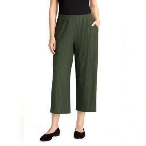 Eileen Fisher High Rise Ribbed Straight Cropped Seawood Green Pants Size Large